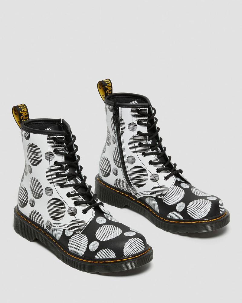 Dr Martens Youth 1460 Polka Dot Læder Snørestøvler Børn Sort | DK 714QMA